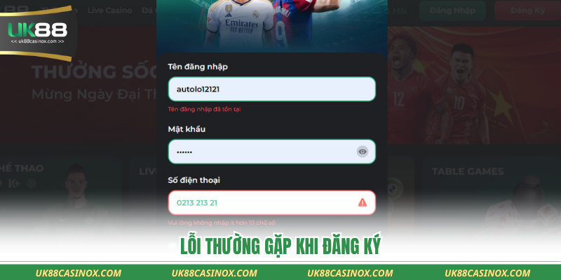 Lỗi thường gặp khi đăng ký