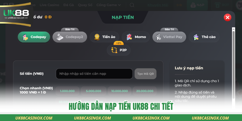 Hướng dẫn nạp tiền UK88 chi tiết